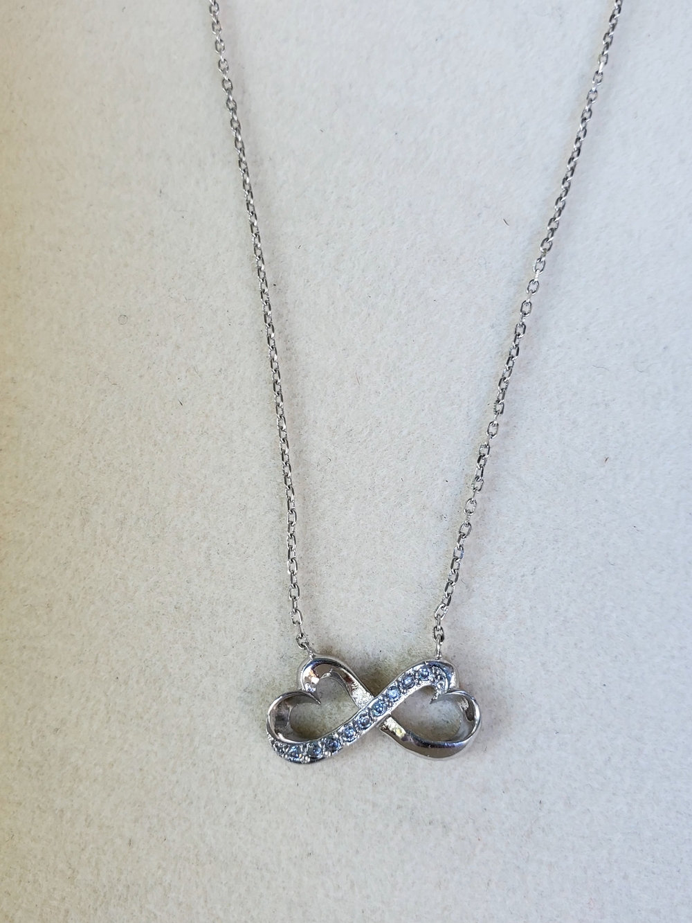 Sterling Silver Infinity Heart Necklace with Clear Stones